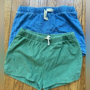 Crewcuts set of two girls size large tie waist shorts, blue and green.